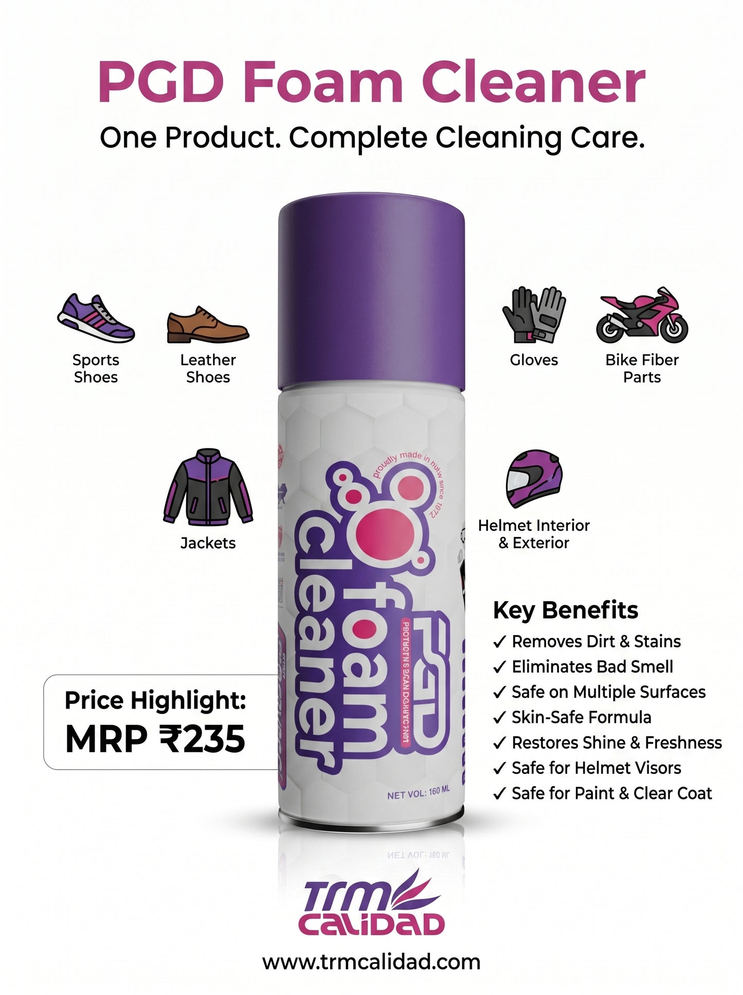 PGD FOAM CLEANER 160ML (HELMET, JACKET, SHOES, GLOVES, PADS, FIBER cleaner)