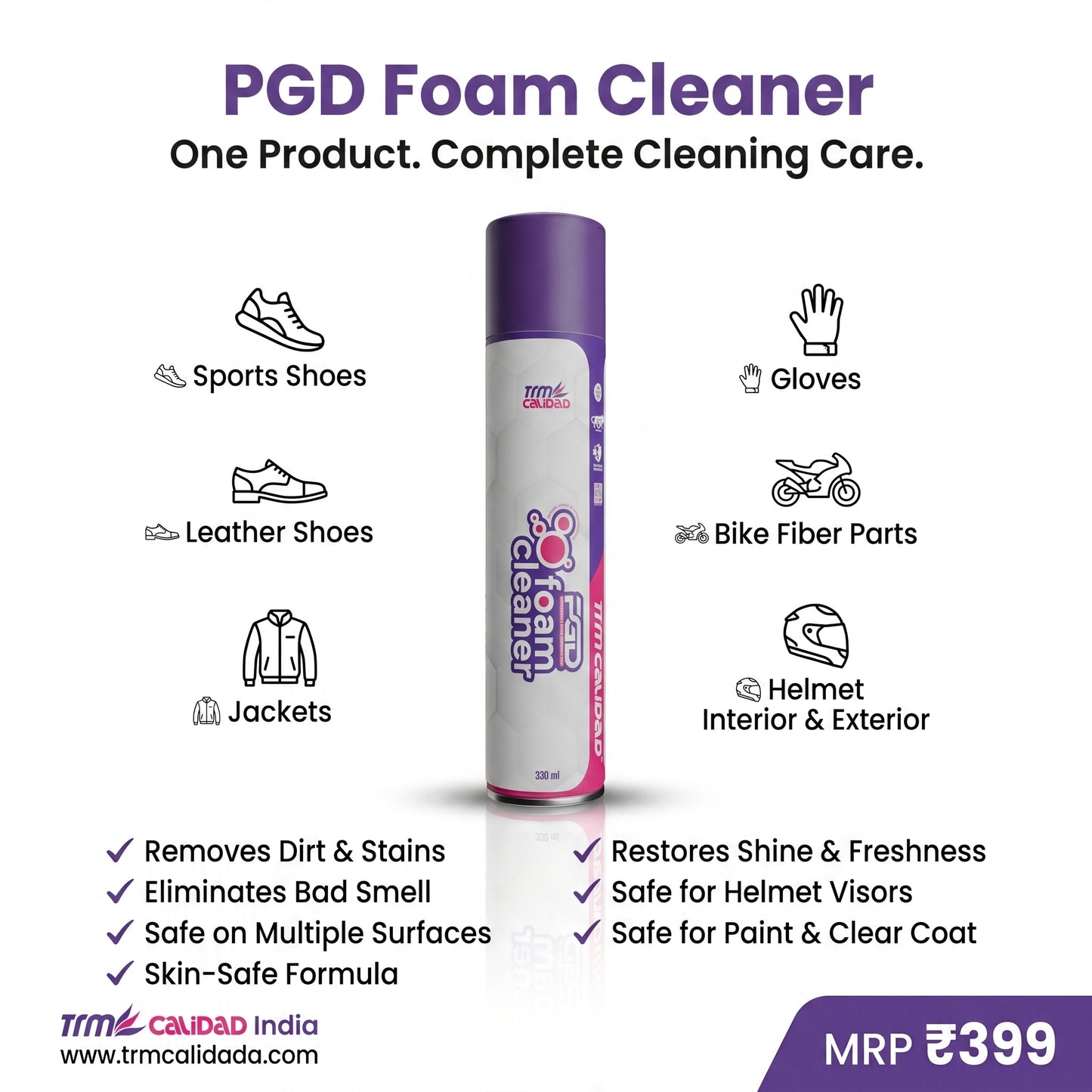 PGD Foam cleaner for sneakers, helmet, jacket, shoe, gloves, bag, pads, etc 330ml