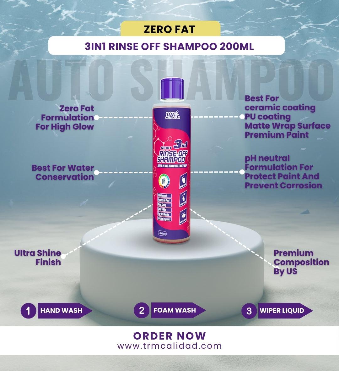 Premium Rinse Off Shampoo-Zero Fat 200ml, Micro fiber cloth, Micro Fiber Glove Combo Offer