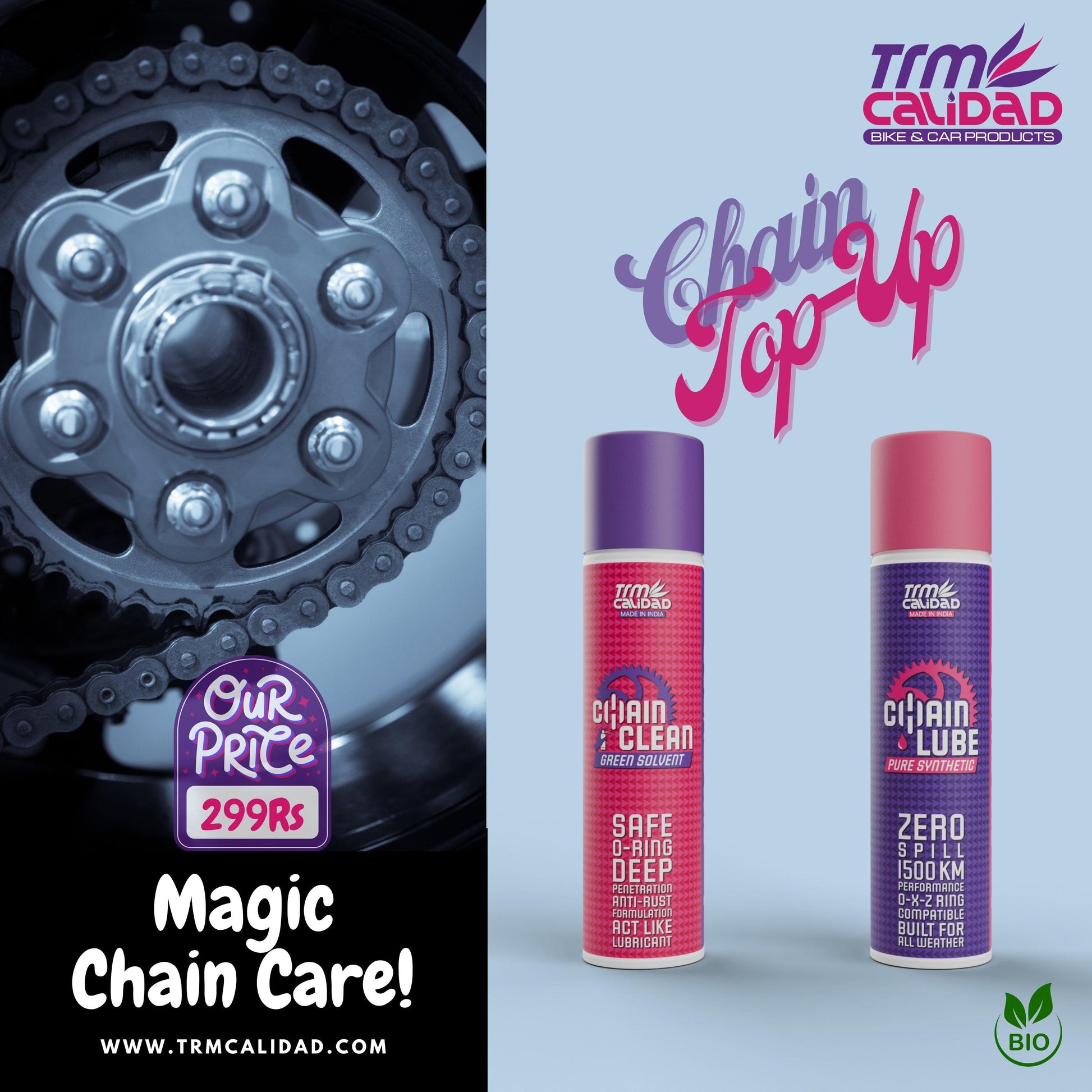 PURE SYNTHETIC CHAIN LUBE AND CLEANER COMBO (80ML+80ML) - Trmcalidad India